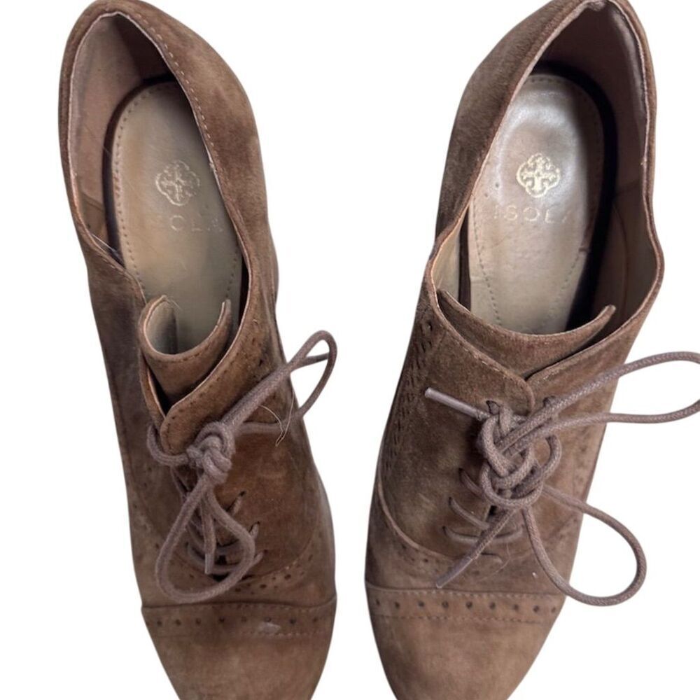 EUC Isola Women's Brown Suede Lace-Up Oxford Heels Size 9.5 - Picture 3 of 5